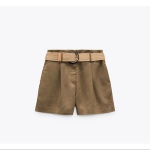 NWT Zara linen belted khaki shorts size S